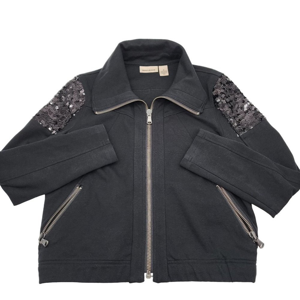 DNKY Black Jacket Sequin Patches Womens size medium